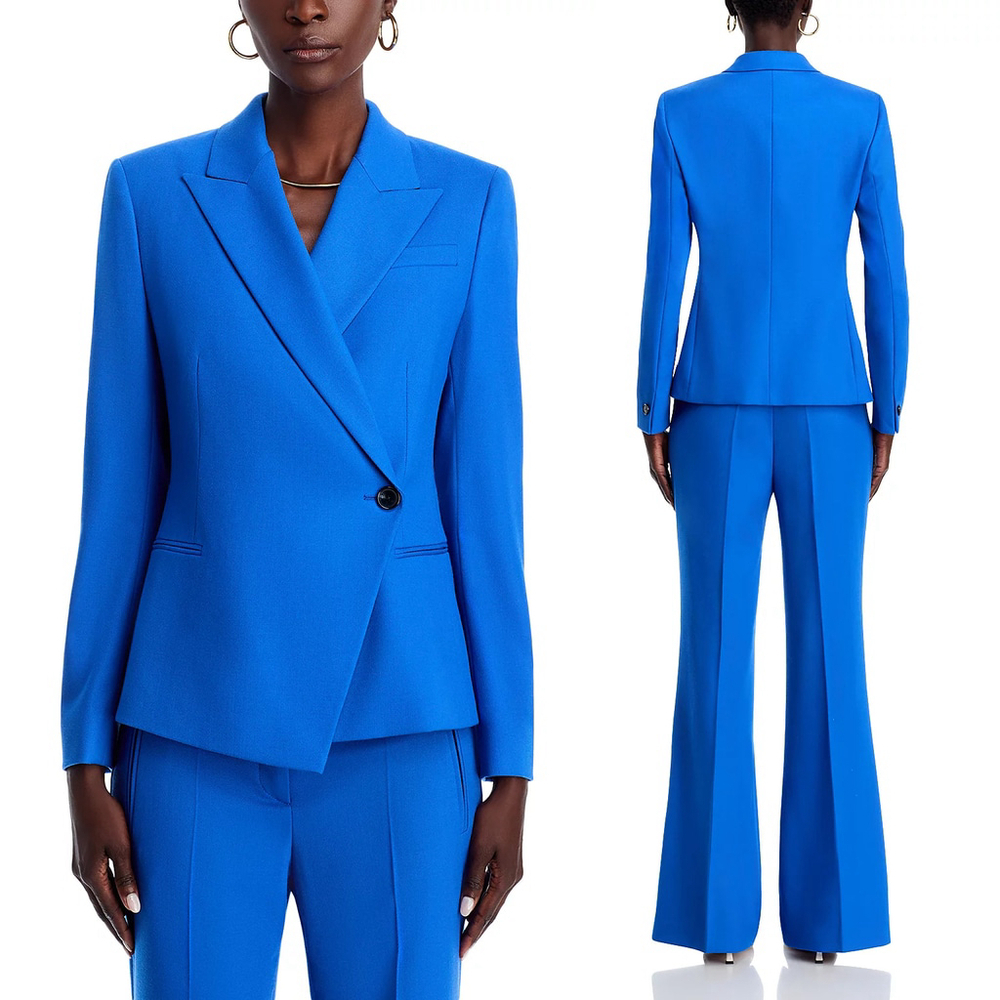 NWT BOSS Jia Wrap Front One-button Wool Women's Blazer Blue $595 - Size 8 - Picture 2 of 13